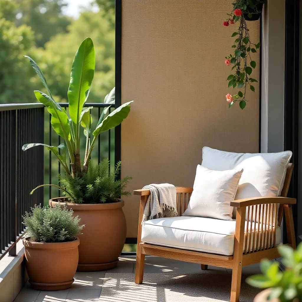 Sommerbalkon med komfortable tekstiler